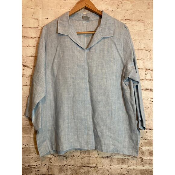 CTC Linens Top Womens XL Icy Blue Lagenlook Tunic Beachy Lightweight Boxy - Picture 1 of 13